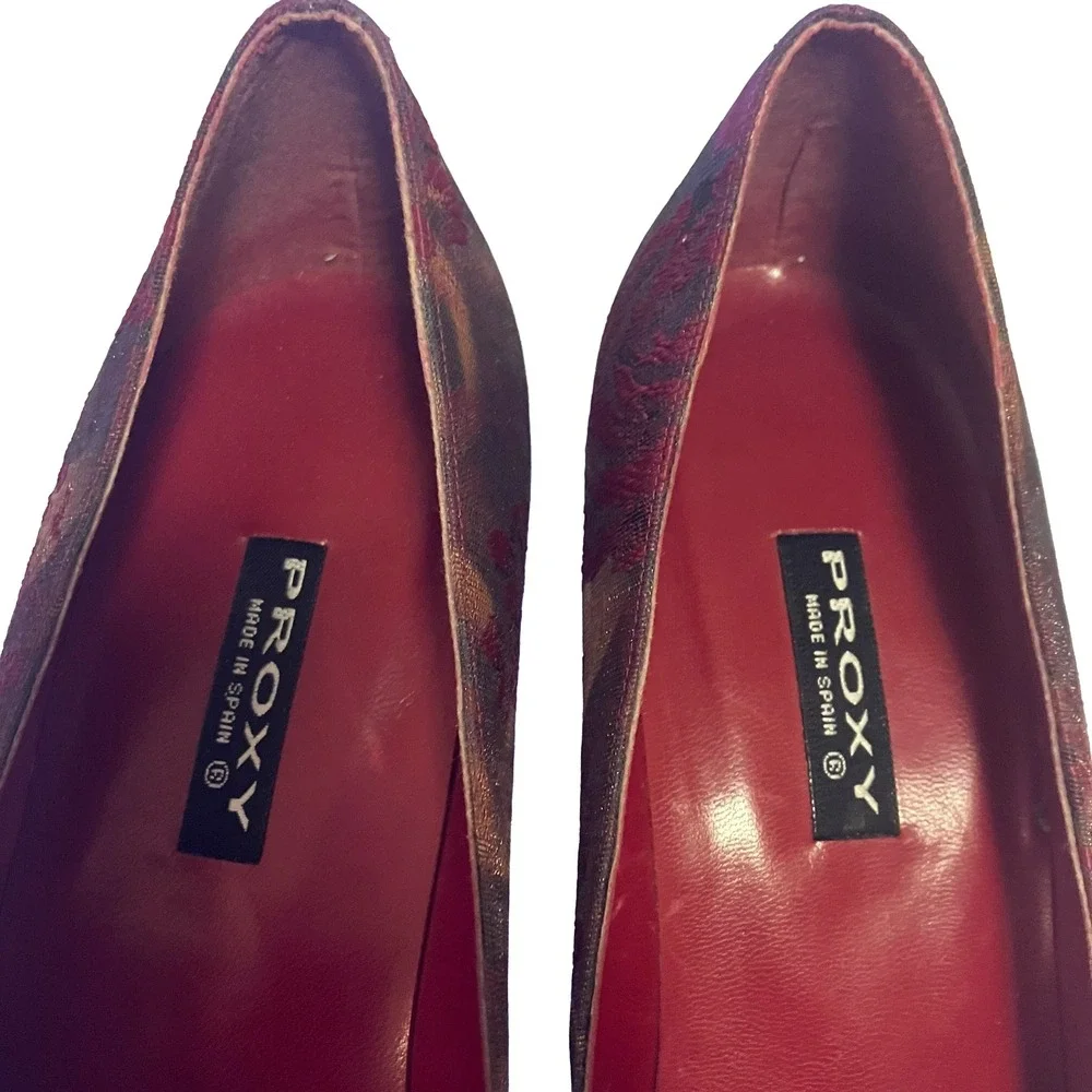 Vintage Proxy Floral Tapestry Pumps Size 10 Leather Spain Square Toe Rare Heels